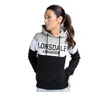 Lonsdale Manga Sudadera con Capucha, Negro, Blanco, Gris Marl, L para Mujer