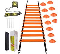 Lonsien Kit Entrenamiento Futbol Escalera de Agilidad 6M 12 Conos Entrenamiento y Fussball Trainer mit Schnur Escaleras de Coordinación para Niños y Adultos
