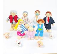 Lonsien Muñecos Constelaciones Familiares 12 Piezas Muñecos Madera Casita de Muñecas con Gato y Perro Accesorios para Casa de muñecas