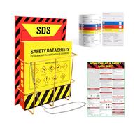 Lontcs MSDS - Juego de carpeta y estación de pared SDS, color amarillo, resistente, hoja de datos de seguridad de 3 pulgadas, carpeta de 3 anillos con estante de alambre SDS y letrero de exhibición,
