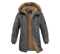 Lonya Abrigo Hombre Invierno Chaquetas de Algodón Forro Polar Cálido Parka Gruesa Cuello De Piel Desmontable Prueba de Viento Cazadora con Capucha Integrada Bolsillos Múltiples, Gris Oscuro, M
