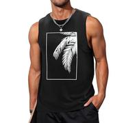 Lonya Camiseta De Tirantes Hombre Algodón Verano Camisetas Sin Manga Casual Deportivo Estampado de Hojas de Coco Alfabético Playas Fitness Masculina Gym Tank Top, A-Negro, XL