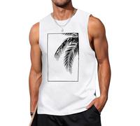 Lonya Camiseta De Tirantes Hombre Algodón Verano Camisetas Sin Manga Casual Deportivo Estampado de Hojas de Coco Alfabético Playas Fitness Masculina Gym Tank Top, A-Blanco, XL