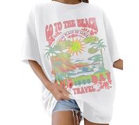 Lonya Camiseta Manga Corta Mujer Camiseta Oversize Camisetas Verano Cuello Redondo T Shirt Tallas Grandes Sunshine Letras Creativas Estampado Mujer Verano de Algodón Casual,B Blanco Rosa, S