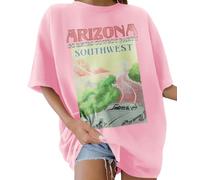 Lonya Camiseta Manga Corta Mujer Camiseta Oversize Camisetas Verano Cuello Redondo T Shirt Tallas Grandes Sunshine Letras Creativas Estampado Mujer Verano de Algodón Casual,C Rosa, M