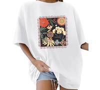 Lonya Camiseta Mujer Manga Corta Verano Oversize Letras Creativas Estampado 80s Vintage Cuello Redondo Top Mujer Algodon Talla Grande Casual T Shirt Básica Short Sleeve Shirt, D-Blanco, S