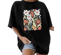 Lonya Camiseta Mujer Manga Corta Verano Oversize Letras Creativas Estampado 80s Vintage Cuello Redondo Top Mujer Algodon Talla Grande Casual T Shirt Básica Short Sleeve Shirt, E-Negro, S