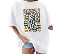 Lonya Camiseta Mujer Manga Corta Verano Oversize Letras Creativas Estampado 80s Vintage Cuello Redondo Top Mujer Algodon Talla Grande Casual T Shirt Básica Short Sleeve Shirt, B-Blanco, L