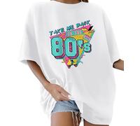 Lonya Camiseta Mujer Manga Corta Verano Oversize Letras Creativas Estampado 80s Vintage Cuello Redondo Top Mujer Algodon Talla Grande Casual T Shirt Básica Short Sleeve Shirt, 1A-Blanco, S