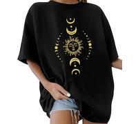 Lonya Camiseta Mujer Manga Corta Verano Oversize Letras Creativas Estampado 80s Vintage Cuello Redondo Top Mujer Algodon Talla Grande Casual T Shirt Básica Short Sleeve Shirt, H-Negro, S