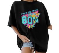 Lonya Camiseta Mujer Manga Corta Verano Oversize Letras Creativas Estampado 80s Vintage Cuello Redondo Top Mujer Algodon Talla Grande Casual T Shirt Básica Short Sleeve Shirt, F-Negro, XL