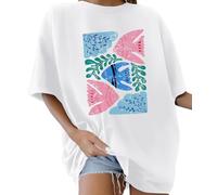 Lonya Camiseta Mujer Manga Corta Verano Oversize Letras Creativas Estampado 80s Vintage Cuello Redondo Top Mujer Algodon Talla Grande Casual T Shirt Básica Short Sleeve Shirt, C-Blanco, XXL