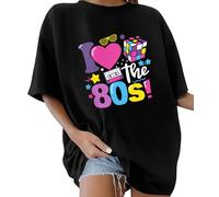 Lonya Camiseta Mujer Manga Corta Verano Oversize Letras Creativas Estampado 80s Vintage Cuello Redondo Top Mujer Algodon Talla Grande Casual T Shirt Básica Short Sleeve Shirt, I-Negro, S
