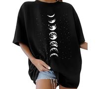 Lonya Camiseta Mujer Manga Corta Verano Oversize Letras Creativas Estampado 80s Vintage Cuello Redondo Top Mujer Algodon Talla Grande Casual T Shirt Básica Short Sleeve Shirt, J-Negro, S