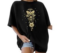 Lonya Camiseta Mujer Manga Corta Verano Oversize Letras Creativas Estampado 80s Vintage Cuello Redondo Top Mujer Algodon Talla Grande Casual T Shirt Básica Short Sleeve Shirt, G-Negro, L