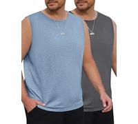 Lonya Camiseta Tirantes para Hombre Verano Tallas Grandes Sin Mangas Oversize Clásico Cómodo Camisetas Entrenamiento Culturismo Deportivo Casual Sólido, Azul + Gris Oscuro, XXL