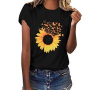 Lonya Camisetas Manga Corta Mujer Verano Cuello Redondo Moda Casual Estampado T-Shirt Negra Deporte Camisa Básica tee Shirt Tops Girasol,S