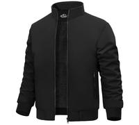 Lonya Chaqueta Bomber Hombre Forro Polar Chaqueta de Invierno Cazadora Bombardero Vintage Abrigo Béisbol Cálidas Trabajo Impermeable Prueba Viento con Cremallera Con Bolsillos, Negro, XXL