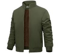 Lonya Chaqueta Bomber Hombre Forro Polar Chaqueta de Invierno Cazadora Bombardero Vintage Abrigo Béisbol Cálidas Trabajo Impermeable Prueba Viento con Cremallera Con Bolsillos, Verde Militar, XL