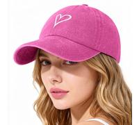 Lonya Gorra Mujer Verano Vintage Ajustable Algodón Unisex Gorra de Béisbol para Deporte, Viaje y Casual Hombre UV Proteccion Solar Gorras A-Corazón,Rojo Rosa