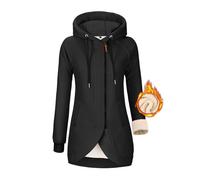 Lonya Sudadera con Capucha para Mujer Abrigo con Forro Polar Chaqueta Cremallera Invierno Cazadora Deportivo de Manga Larga Hoodie Chandal con Bolsillo, Nero, L