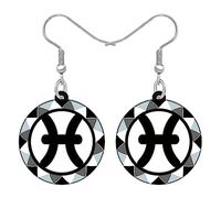 LONYOO Acrílico 12 Constelación Símbolos Pendientes Colgante Joyería Signos del Zodiaco Regalos para Mujer Niña Charms (Feb-23/Mar-23 Piscis)