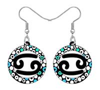 LONYOO Acrílico 12 Constelación Símbolos Pendientes Colgante Joyería Signos del Zodiaco Regalos para Mujer Niña Charms (Cáncer)