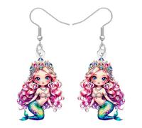 LONYOO Acrílico Anime Pendientes de Sirena para Mujeres Niñas, Estéticos Colgante Pendientes de Playa Princesa del Océano Joyas Regalos de Sirena para Mujeres Amantes de la Playa (Rosa)