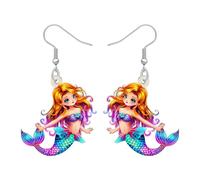 LONYOO Acrílico Anime Pendientes de Sirena para Mujeres Niñas, Estéticos Colgante Pendientes de Playa Princesa del Océano Joyas Regalos de Sirena para Mujeres Amantes de la Playa (Naranja)