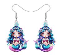 LONYOO Acrílico Anime Pendientes de Sirena para Mujeres Niñas, Estéticos Colgante Pendientes de Playa Princesa del Océano Joyas Regalos de Sirena para Mujeres Amantes de la Playa (Azul)