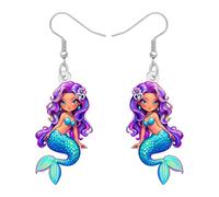 LONYOO Acrílico Anime Pendientes de Sirena para Mujeres Niñas, Estéticos Colgante Pendientes de Playa Princesa del Océano Joyas Regalos de Sirena para Mujeres Amantes de la Playa (Morado)