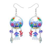 LONYOO Acrílico Colorido Tropicales Pecera Pendientes Colgantes Medusas Concha Beachy Joyería Océano Verano Vacaciones Regalos para Mujeres Niñas Amante de la Playa (Multicolor)