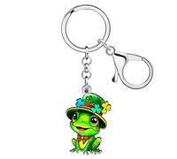 LONYOO Acrílico Día de San Patricio Rana Llavero de Coche Llavero de Bolso Sombrero de Copa Verde Rana Regalos para Mujer Niña Charms (Negro)