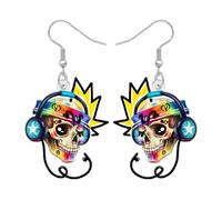 LONYOO Acrílico Funky Calavera Pendientes Colgante Gótico Spooky Punk Joyería DJ Regalos para DJs Mujeres Niñas Amantes de la Música Rapper Cantantes (Colorido)