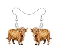 LONYOO Acrílico Highland Vaca Regalos Highlander Escocés Vaca Pendientes Colgante País Occidental Joyería para Mujeres Niñas Mamá Vaquera Amantes de los Animales (Café)