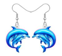 LONYOO acrílico lindo delfín pendientes colgantes océano playa joyería de verano encantos delfín regalos para mujeres niñas mamá amantes de los animales marinos (Marina)