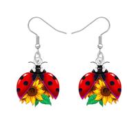 LONYOO Acrílico Lindo Girasol Mariquita Pendientes Colgante Insecto Mariquita Joyería Mariquita Regalos para Mujeres Niñas Mamá Jardineros Amantes de la Naturaleza (Rojo)