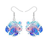 LONYOO Acrílico Lindo Pez Caracol Pez León Pendientes, Pendientes Pez León Océano Colgante Playa Verano Joyería Mar Animales Amantes Regalos para Mujeres Niñas Mamá (Azul)