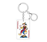 LONYOO Acrílico Payaso Llavero Poker Accesorios, Jugando a las Cartas Llavero Bolso Charms Tonto Joker Casino Regalos para Mujeres (Rojo)