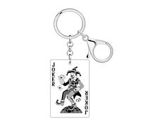 LONYOO Acrílico Payaso Llavero Poker Accesorios, Jugando a las Cartas Llavero Bolso Charms Tonto Joker Casino Regalos para Mujeres (Negro)