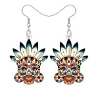 LONYOO Acrílico Retro Tiki Máscara Pendientes Colgante Polinesia Decoración Tribal Cacique Vintage Hawaii Joyería Weird Tiki Regalos para Mujeres Niñas Mamá Hawaiian Fiesta (Marrón)