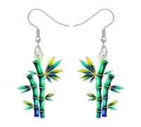 LONYOO Acrílico Verde Bambú Pendientes Colgante Plano Planta Pendientes Joyas Raras Regalos Tontos para Amantes de la Naturaleza Mujeres Niñas Mamá (Teal)