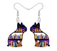 LONYOO Acrylic Funky Bookshelf Dog Earrings Dangle Bookcase Book Jewelry for Booklovers Dog Lovers Women Girls Readers Teacher Appreciation Back to School Gifts (Bulldog francés)