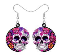 LONYOO Acrylic Sugar Skull Earrings para Mujeres Niñas Flores de Halloween Pendientes Día de los Muertos Joyería Spooky Cráneo Regalos para Halloween Disfraces Fiesta Accesorios (Multicolor)