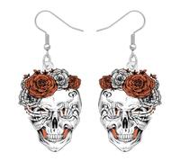 LONYOO Acrylic Sugar Skull Earrings para Mujeres Niñas Flores de Halloween Pendientes Día de los Muertos Joyería Spooky Cráneo Regalos para Halloween Disfraces Fiesta Accesorios (Ceniza)