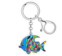 LONYOO Anime Tortuga Marina Llavero Acrílico Pulpo Medusa Cangrejo Ballena Tiburón Océano Llavero Anillos Regalos para Mujere Niña (Pez Payaso Llavero Azul)