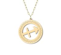 LONYOO Delicado collar de disco dorado con signo del zodiaco chapado en oro de 18 quilates, colgante de 12 constelaciones, joyería minimalista, regalo de astrología para mujer, Medium, Acero