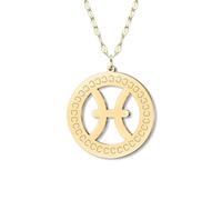 LONYOO Delicado collar de disco dorado con signo del zodiaco chapado en oro de 18 quilates, colgante de 12 constelaciones, joyería minimalista, regalo de astrología para mujer, Medium, Acero