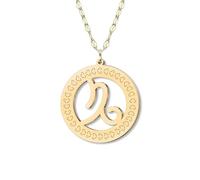 LONYOO Delicado collar de disco dorado con signo del zodiaco chapado en oro de 18 quilates, colgante de 12 constelaciones, joyería minimalista, regalo de astrología para mujer, Medium, Acero