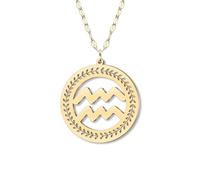 LONYOO Delicado collar de disco dorado con signo del zodiaco chapado en oro de 18 quilates, colgante de 12 constelaciones, joyería minimalista, regalo de astrología para mujer, Medium, Acero